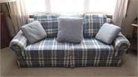 Kroehler blue plaid queen size sofa bed.