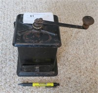 Vintage tole coffee grinder, 7.5" H.