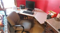 Corner computer desk with swivel office chair,