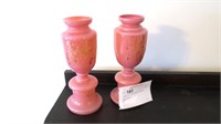Lot, Pair of 9.25" Bristol vases, 8" red vase