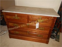 Walnut, marble 4 drawer chest