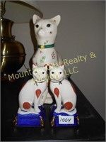 3 Piece Porcelain cat collection; incl 2 bookends