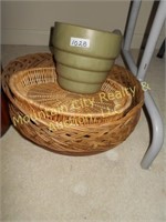 Clay pots and wicker basket