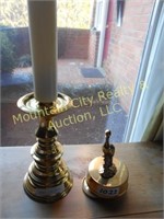 Brass music box and candle holder