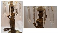 Pair of vintage Bronze Lady Lamps with Glass