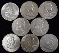 8 Franklin Silver Half Dollars