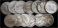 13 Silver Mercury Dimes