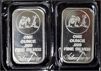 2 - 1 Ounce .999 Pure Silver Silver Towne Bars