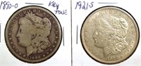 Morgan Silver Dollars (2), 90-o, 21