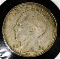 1934 Belgium 20 Franc Coin, 68% Silver