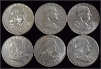 6 Franklin Silver Half Dollars