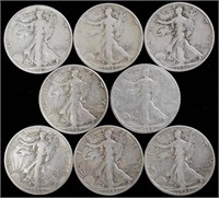 8 Silver Walking Liberty Half Dollars
