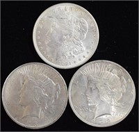 1921 Morgan & 2 x 1923 Peace Silver Dollars