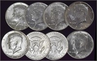 8 AU 1964 Silver Kennedy Half Dollars