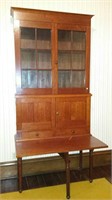 Early American Plantation Desk, glass doors top