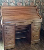 Oak Roll top desk with typewriter area under top