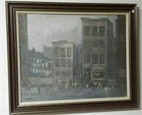 Painting on canvas, city scene, signed