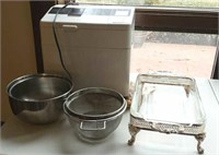 Metal bowls, sieves, bread machine