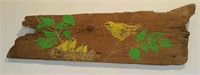 Old wood painted with yellow birds & leaves