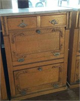 Oak Marble top Cabinet, carving and bead work