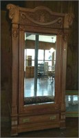 Mirror door walnut wardrobe with carving accent