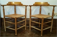 Matching corner chairs, woven seat & rounded back