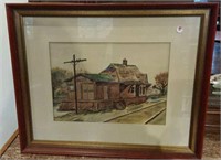 J. Turnbaugh Railroad Depot Watercolor Painting