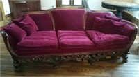 Burgundy Velvet Antique Parlor Sofa