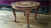 Round  pearl inlay wood lamp table, glass cover