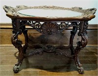Highly carved lamp table wiith inlay floral design