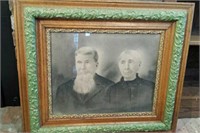 Oak frame with vintage picture of man & woman