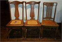 3 Oak Straight Back chairs, 2 matching,