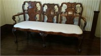 Parlor Bench, wood back with upholstered seat