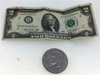 1976 $2 BILL AND 1974 EISENHOWER $1 COIN