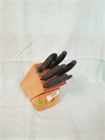 Knife Block With Knives And Sharpener.
