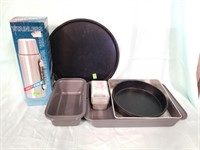 Mixed Lot Of Cooking Pans And Stainless Thermos.