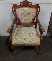 Antique Upholstered Carved Chair On Castors