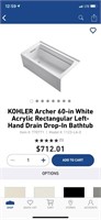 Kohler 60" Left Hand Bath Tub