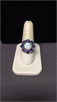 Sterling flower ring with tanzanite and opal