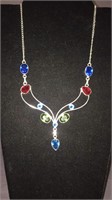 Sterling necklace with red,blue, and green stones