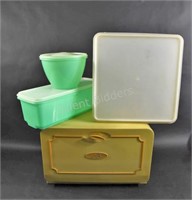 Ekco Harvest Gold Metal Bread Box & Tupperware