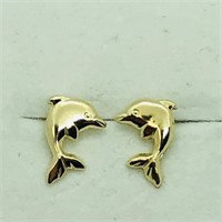 $140 14K Dolphin Screwback  Earrings