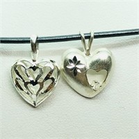 $140 S/Sil 2 Heart Shaped Pendants With Cord Neckl