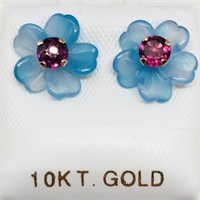 $250 10K Garnet Chalcedony Flower Earrings