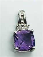 $531 S/Sil Amethyst  Diamond Pendant