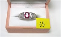 Sterling silver oval cut natural ruby ring with