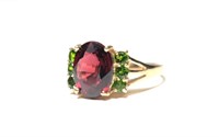 Sterling silver oval cut garnet ring with six