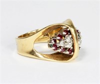 14K Yellow gold diamond and ruby mid-century