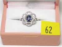 Sterling silver oval cut blue sapphire ring with