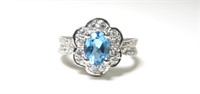 Sterling silver oval cut blue topaz ring with